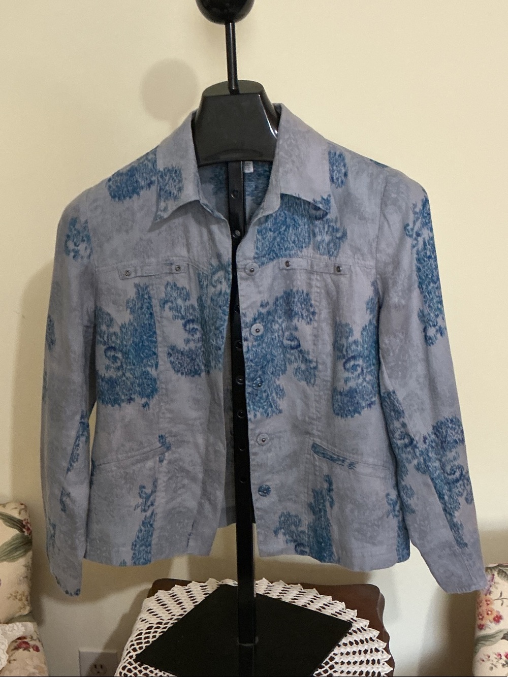 Coldwater Creek Light Gray and Blue Linen Jacket